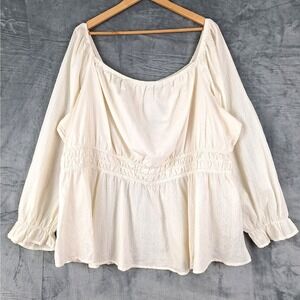 Torrid Top 4X Milkmaid Babydoll Boho Peasant Cottagecore Clip Dot Ruffle Smocked